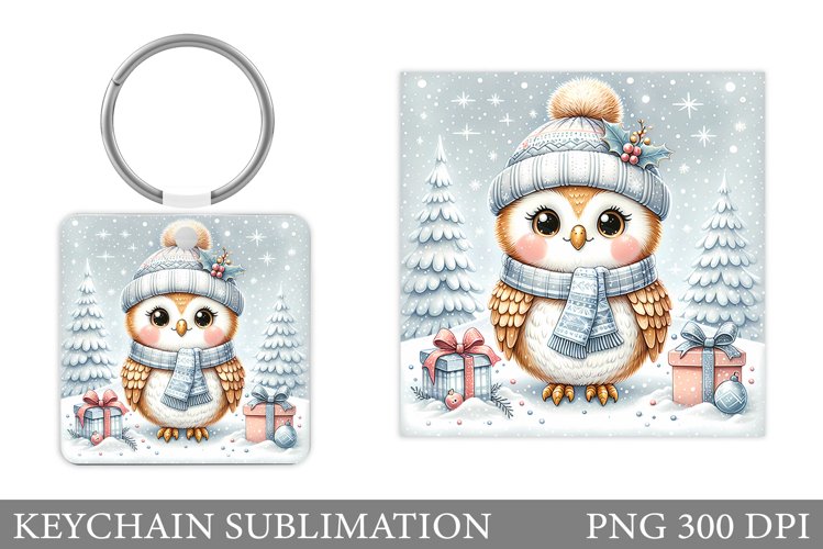 Christmas Owl Keychain. Christmas Keychain Sublimation example image 1