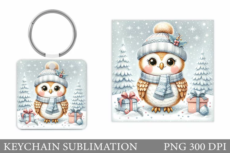 Christmas Owl Keychain. Christmas Keychain Sublimation