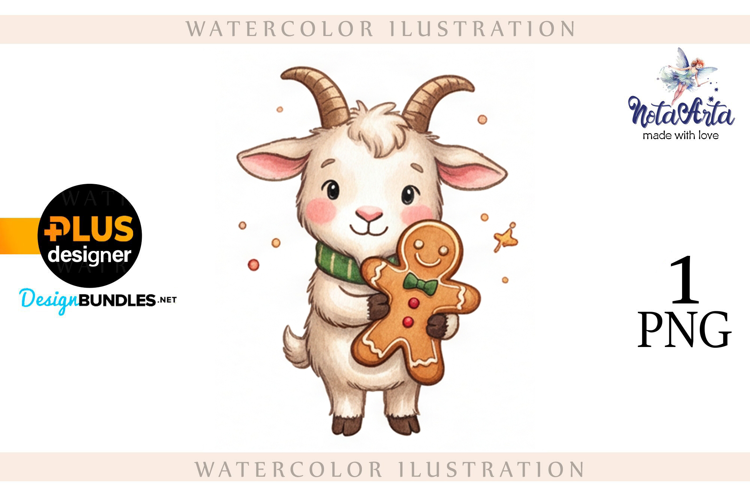 Christmas Goat in Watercolor Style