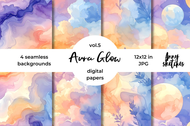 Aura Glow Pastels Digital Paper Watercolor Seamless Pattern