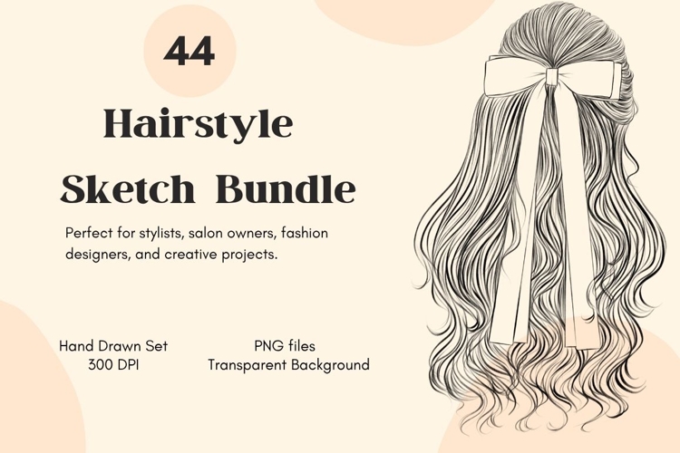Hairstyle Sketch PNG Bundle, Fashion Hair Drawing Clipart