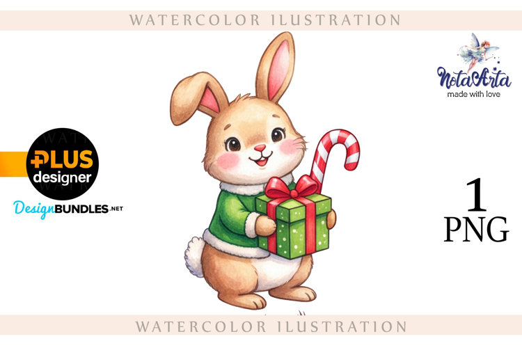 Christmas Bunny in Watercolor Style