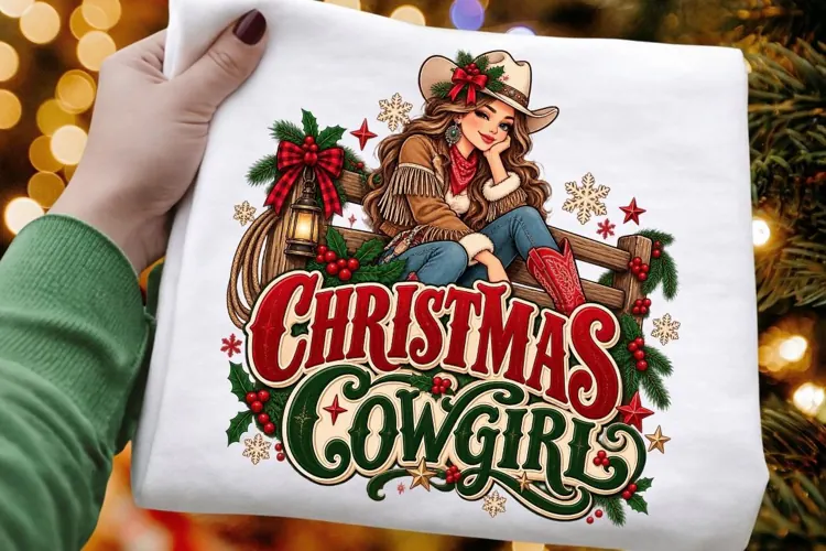 Christmas Cowgirl Western Boots PNG - Cute Country Girl