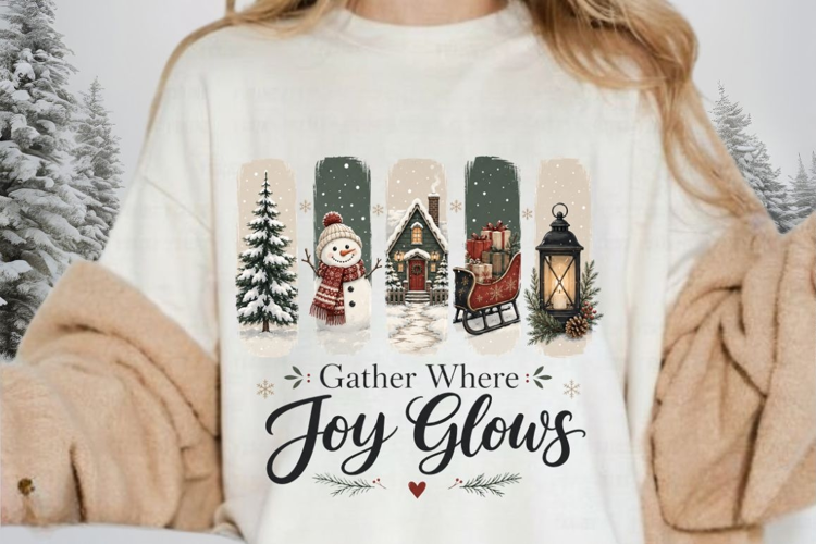 Gather Where Joy Glows PNG Sublimation Design - Christmas