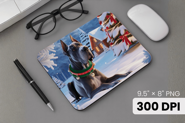 Winter Dog Christmas PNG, Icy Tree Mouse Pad Design