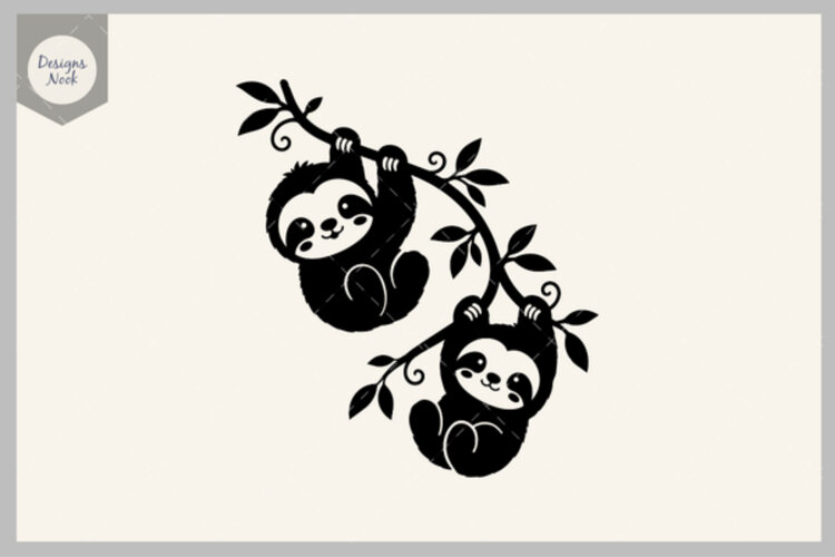 Hanging Baby Sloth SVG, Cute Sloth SVG, Kawaii Sloth SVG example image 1