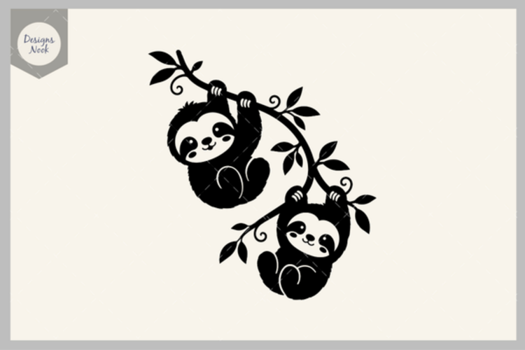 Hanging Baby Sloth SVG, Cute Sloth SVG, Kawaii Sloth SVG