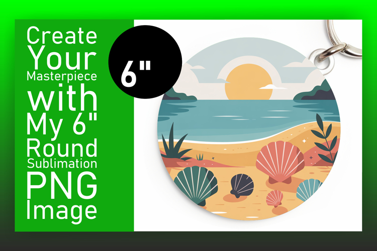 Vibrant Round Design Coaster Template , Summer Beach