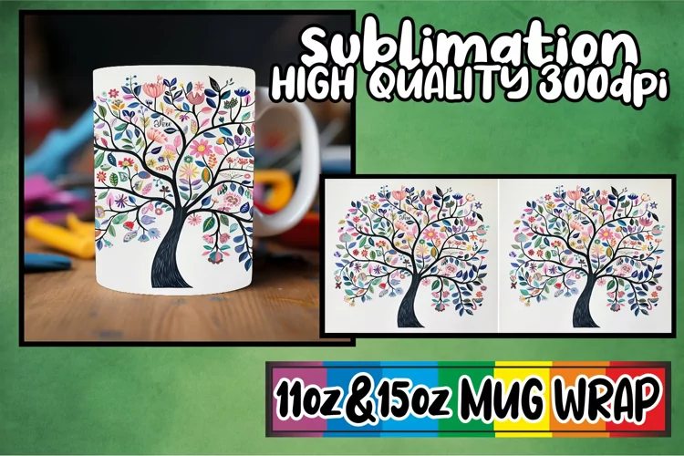 Spring Bloom Mug Sublimation Wrap - Watercolor Design