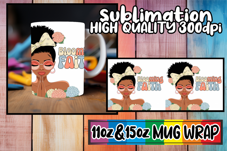 Cheerful sunsets sublimation mug wrap, Praying Woman