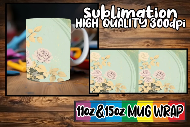 Pure elegance sublimation 11oz 15oz mug wrap, Flower