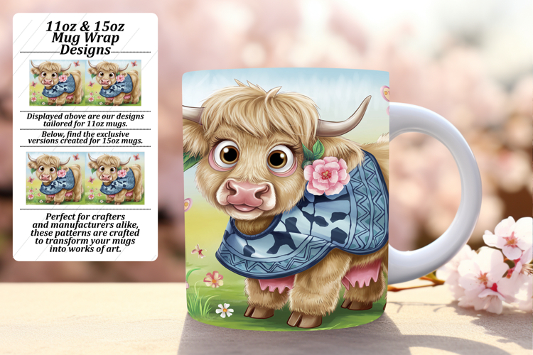 Stylish 11oz Mug Wrap Png Artwork , Cute Cow