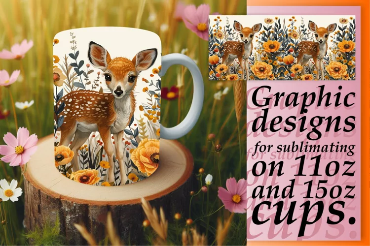 Sublimation Spring Watercolor Deer Mug Wrap