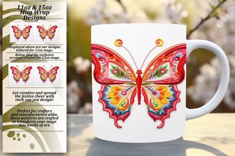 Embroidered Butterfly Flight Mug Sleeve