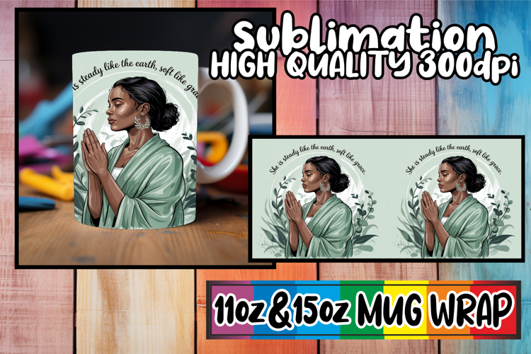 Radiant moments sublimation mug wrap, Praying Woman