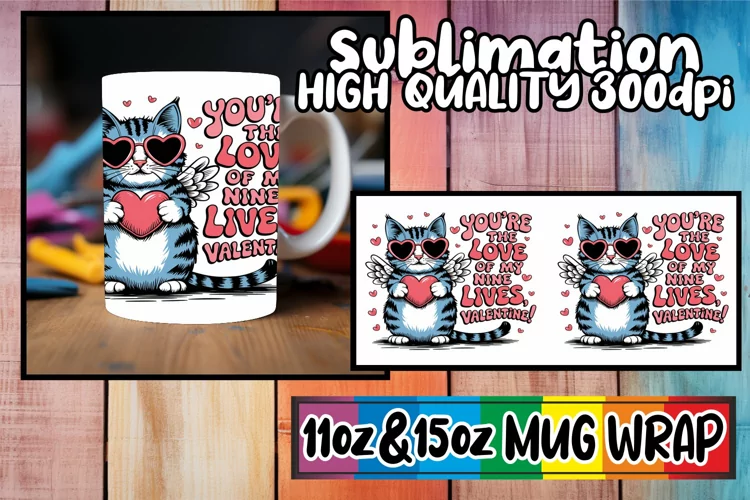 Enchanted days 11oz 15oz sublimation wrap, Valentines Cat