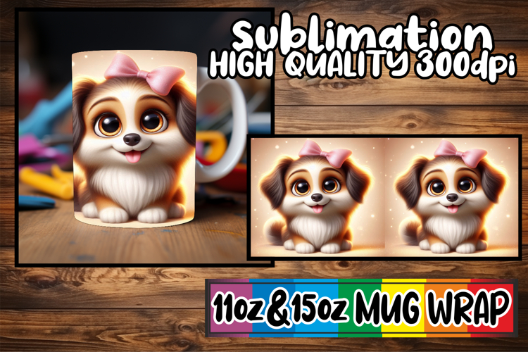 Delightful sips 11oz 15oz mug wrap, 3D Dog