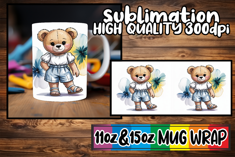 Radiant moments sublimation 11oz 15oz mug wrap, Teddy Bear