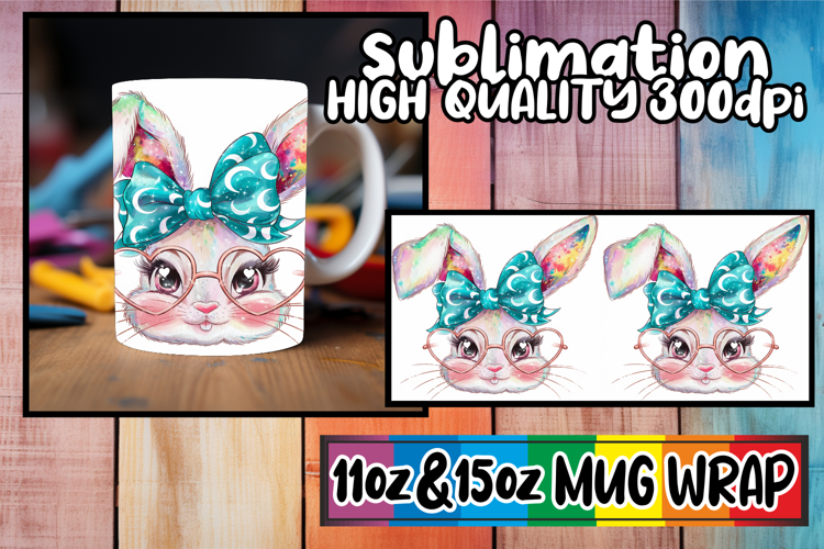 Cheerful smiles 11oz 15oz sublimation wrap, Easter Bunny