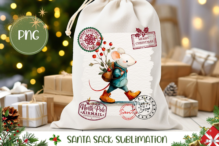 Christmas Mouse Santa Sack Print, Christmas Animals Gift Bag