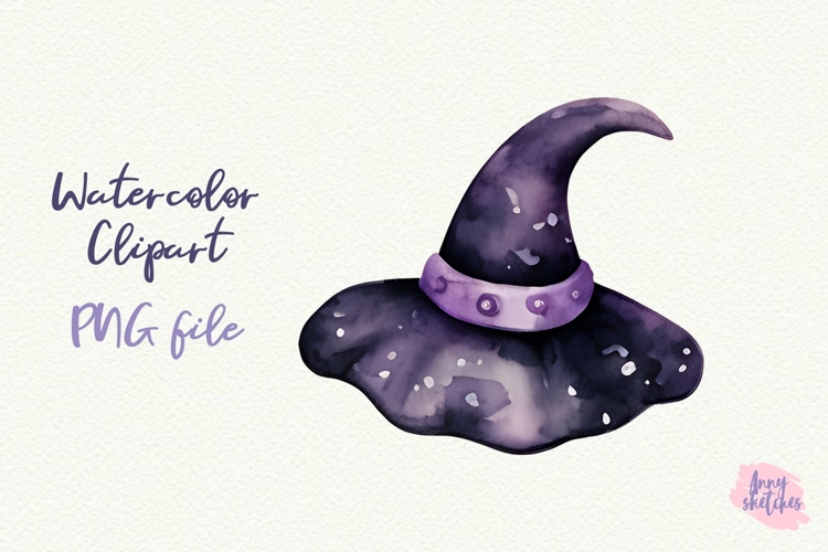 Witch Hat Clipart PNG Watercolor Halloween Graphic