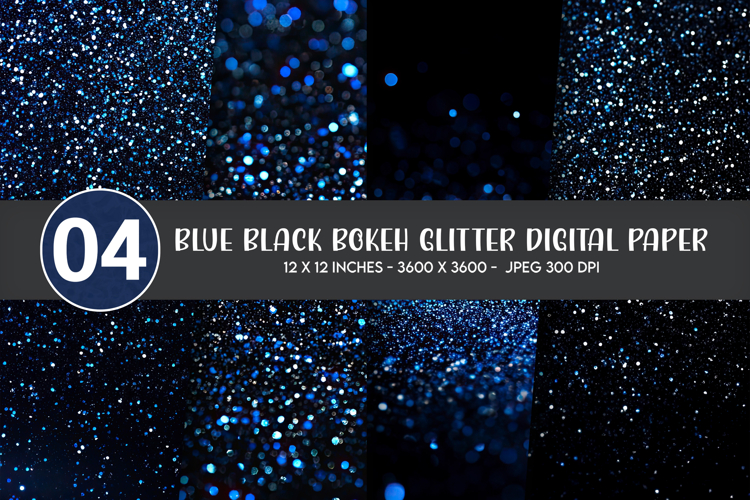 Blue Black Bokeh Glitter Digital Paper