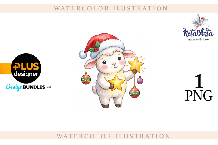 Christmas Sheep in Watercolor Style