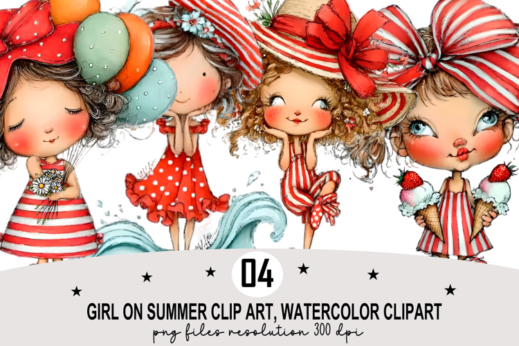 Whimsical Girl Summer Clipart png Watercolor png
