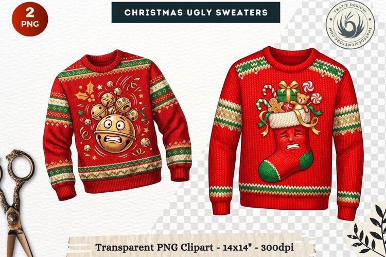 Christmas Ugly Sweaters Clipart Holiday Winter Sweater PNG example image 1