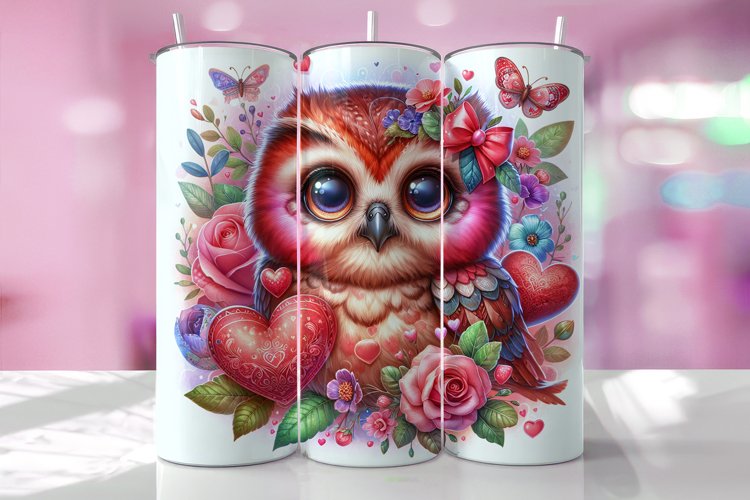 Valentines Day Owl Tumbler Wrap Sublimation Design