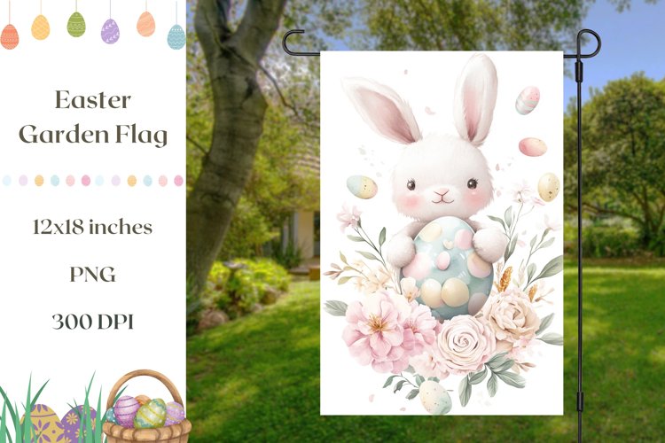 Happy Easter Garden Flag, Watercolor Easter Bunny PNG
