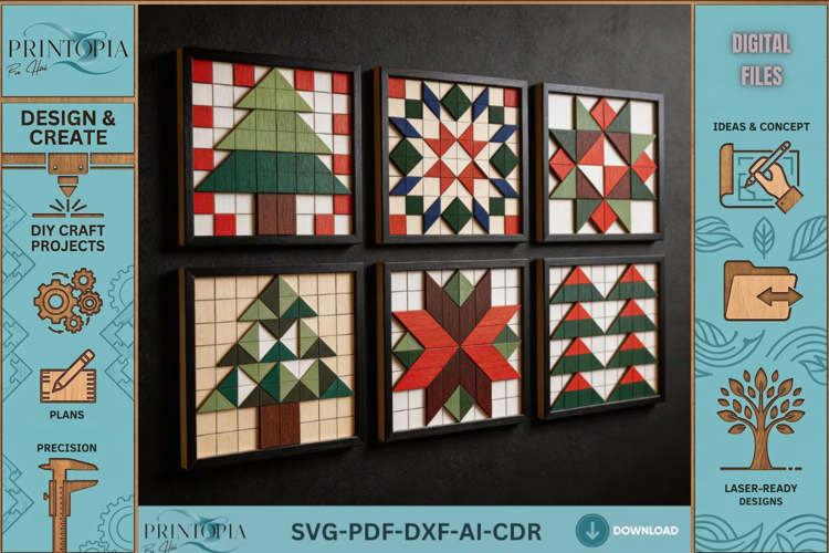 Christmas Wood Quilt Block Patterns for Laser Cut Holiday Wa