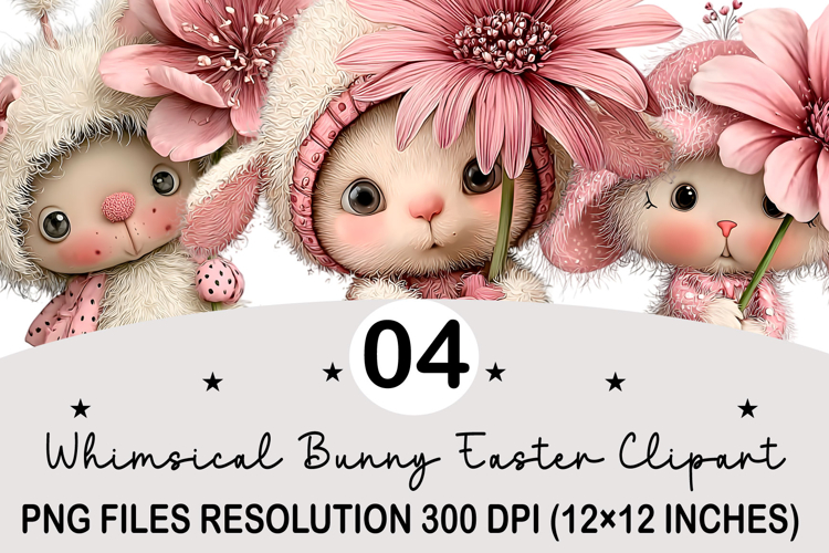 Whimsical Bunny Easter Clipart, Watercolor Easter Bunny PNG