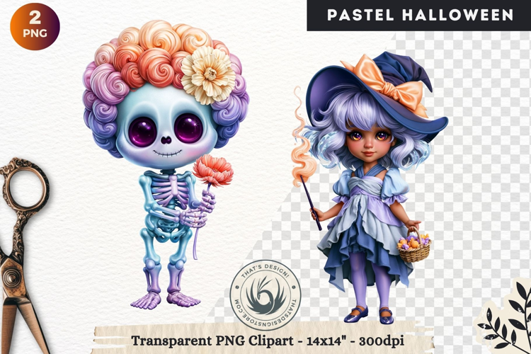Cute Halloween Pastel characters Clipart sublimation