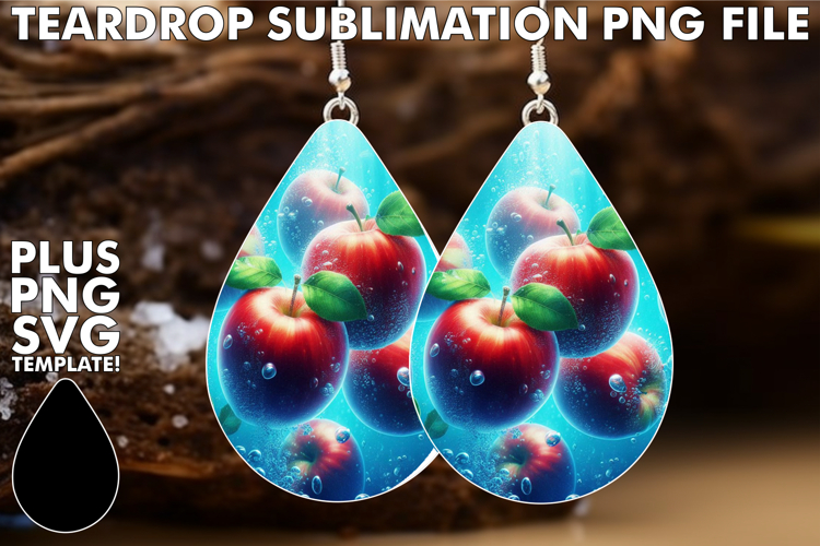 Charming TEARDROP Earrings Magic PNG, 3D Fruits