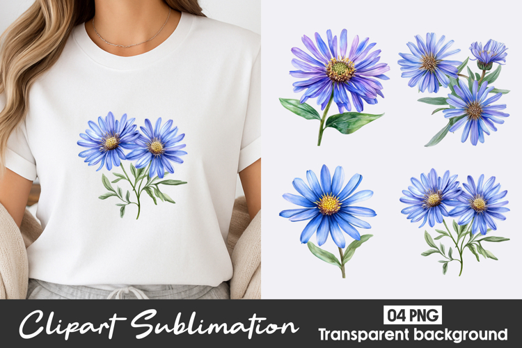Blue Daisy Watercolor Clipart PNG