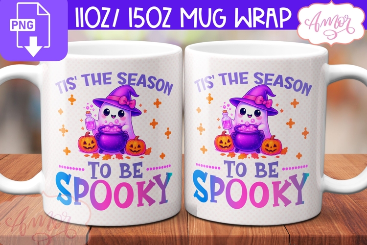 Spooky Season mug wrap PNG, Cute Halloween mug template