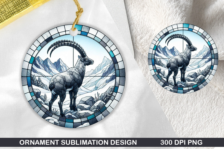 Cute Goat Stained Glass Ornament PNG, Digital Download File