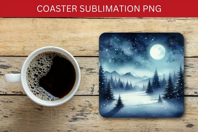 square coaster - night winter forest