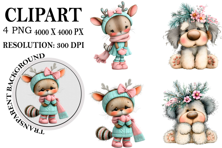 Whimsical Woodland Christmas Clipart Watercolor PNG example image 1