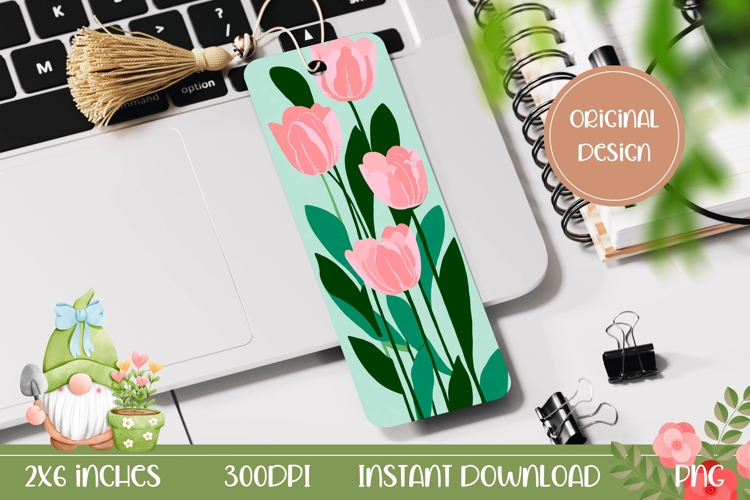 Printable Bookmark Design, Cartoon Tulips Bookmark
