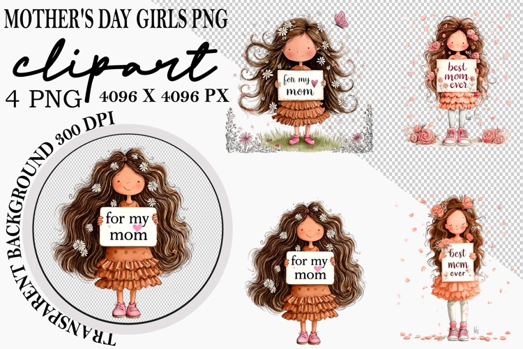 Whimsical Mothers Day Girls PNG Clipart Watercolor png