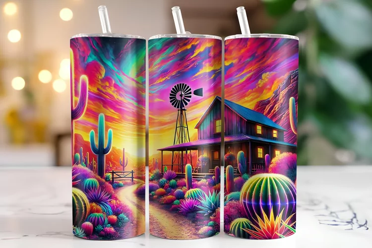 House & Cactus Tumbler Wrap | Sublimation | Tumblers