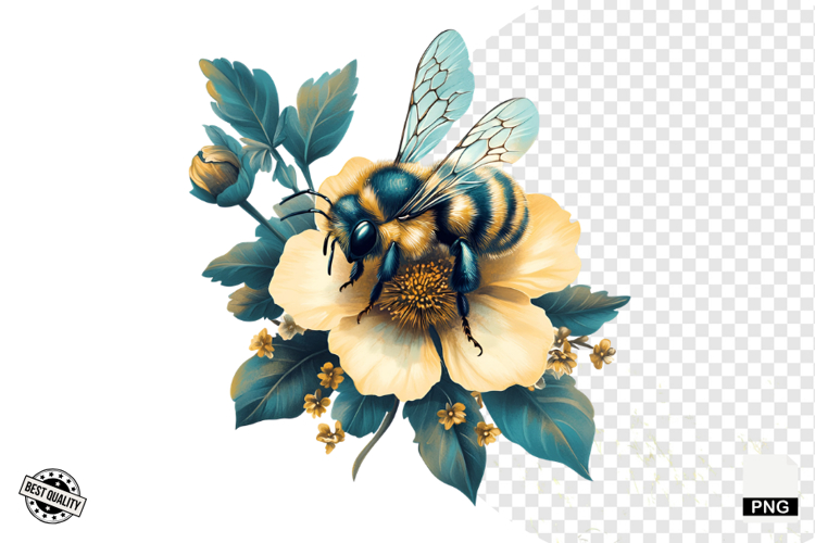 Summer Bees & Sunflowers PNG - Summer Clipart example image 1