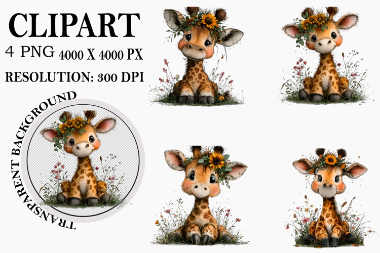 Whimsical Sunflower Animals Clipart Watercolor PNG