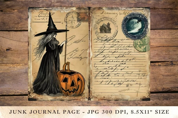 Printable Junk Journal Pages halloween witch pumpkin