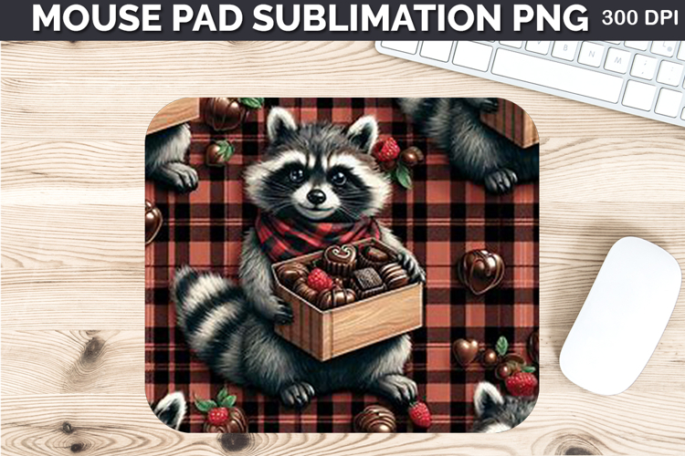 Watercolor Raccoon Mouse Pad Sublimation - Valentines PNG