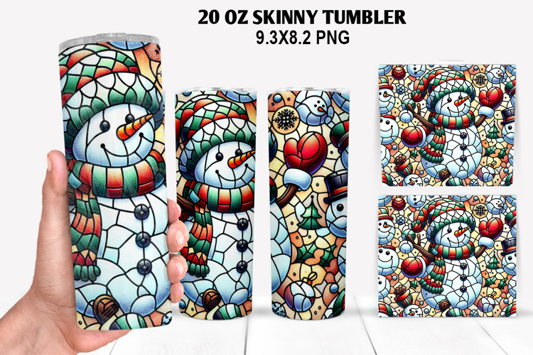Snowman Skinny Tumbler 20oz Wrap Design, Christmas Tumbler example image 1