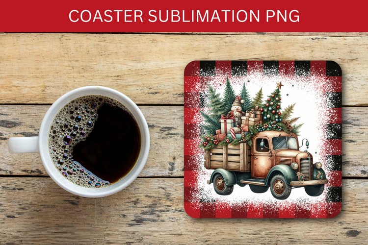 square coaster - christmas tree truck