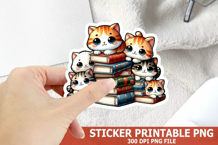 Cute Cat on A Stack of Books Sticker| Books Sticker
